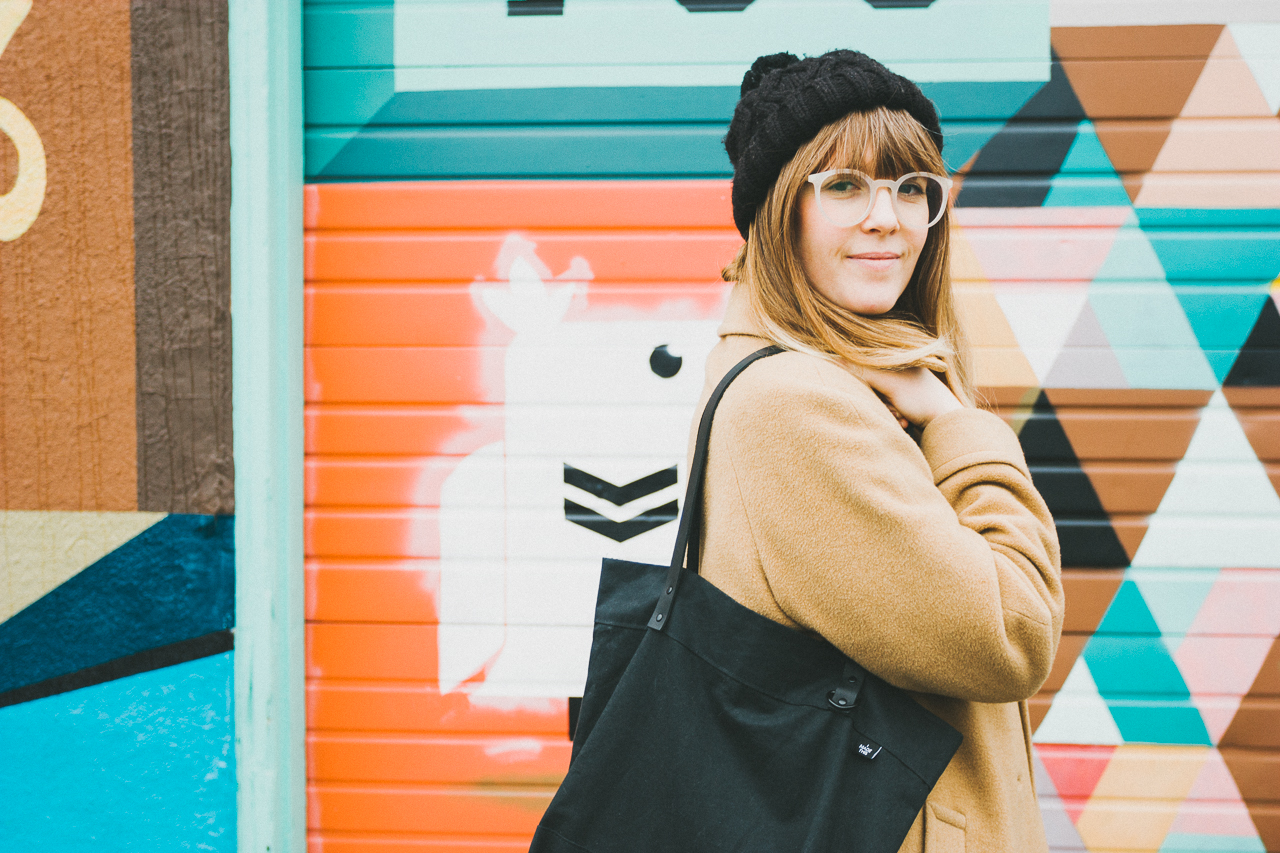 Vintage Ethical Look Shot in Front of a Portland Mural by Conscious by Chloé