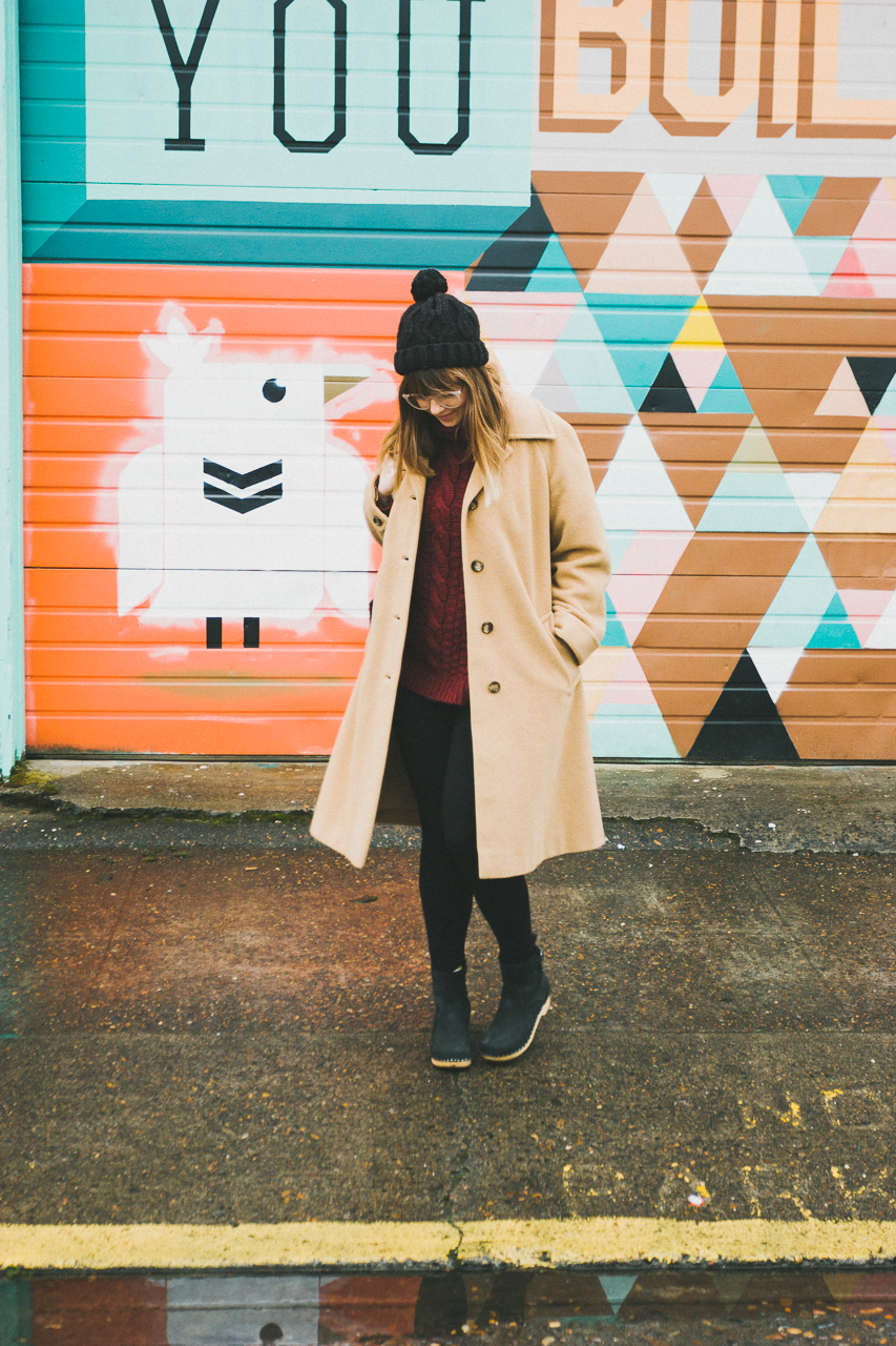 Vintage Ethical Look Shot in Front of a Portland Mural by Conscious by Chloé