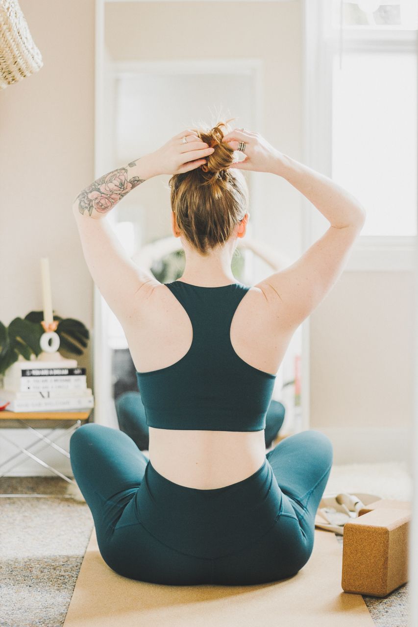 Girlfriend Collective Paloma Bra Compressive High Rise Leggings Globe Green Inclusive Sizing Yoga Outfit by Conscious by Chloé