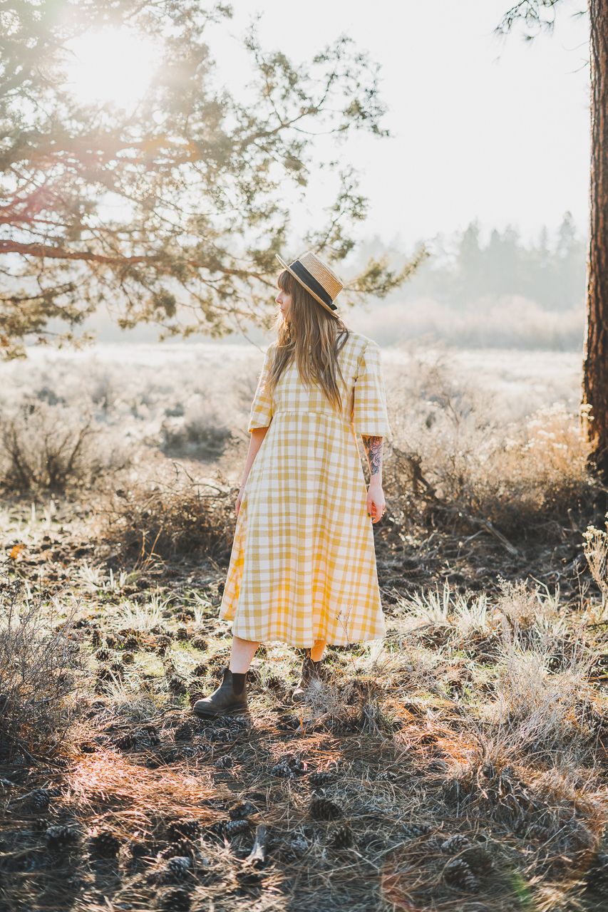 Gingham Puff Sleeves Prairie Dress by Conscious by Chloé