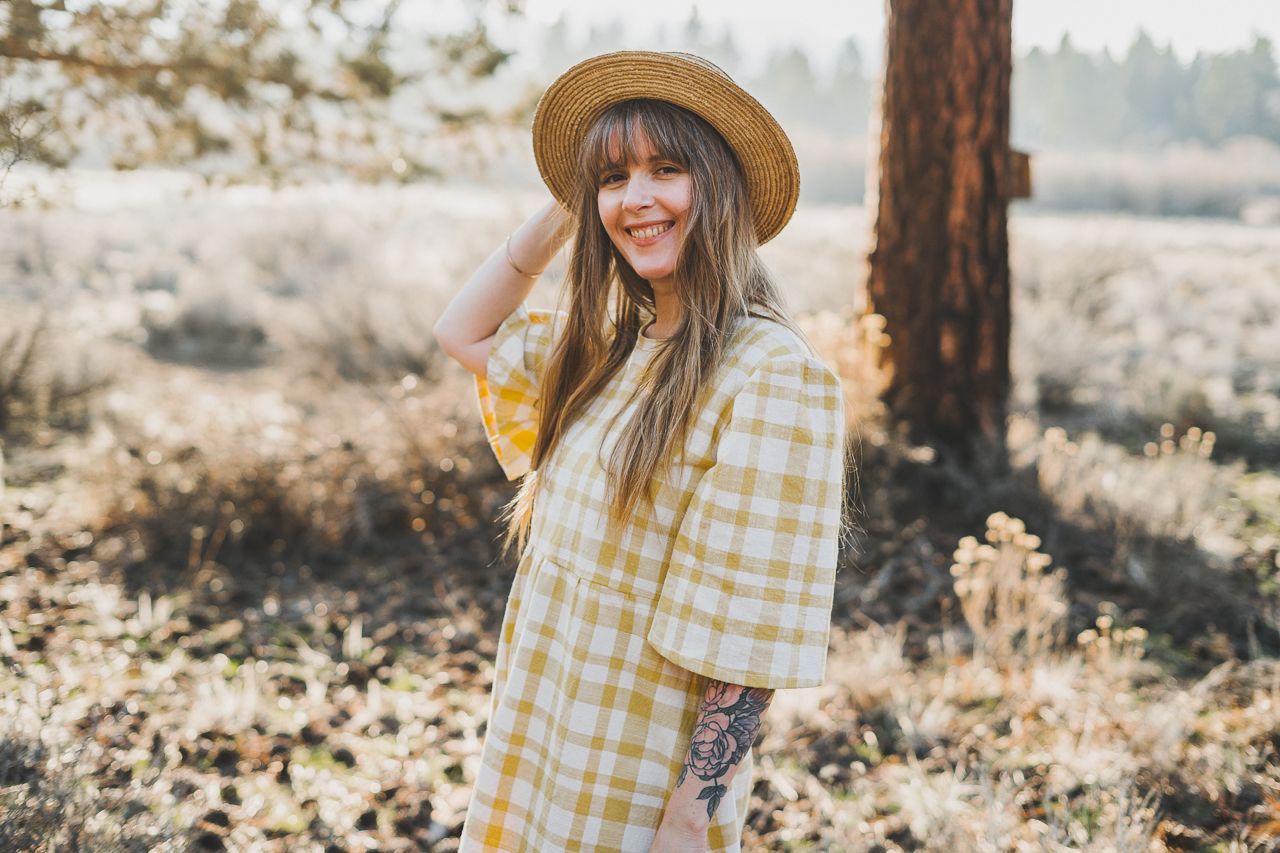 Gingham Puff Sleeves Prairie Dress by Conscious by Chloé