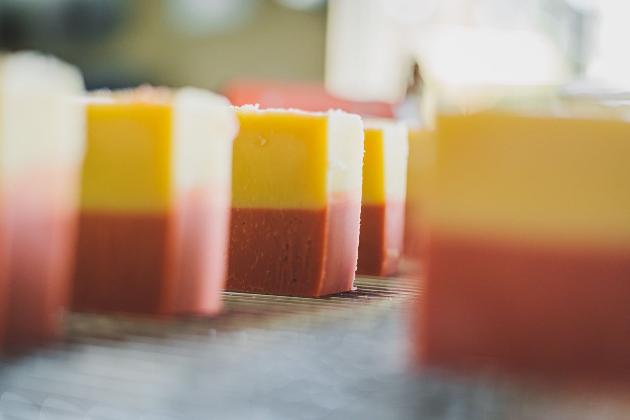 Natural Layered Cold Process Rose Coconut Oil and Cocoa Butter Two Color Soap Making by Conscious by Chloé