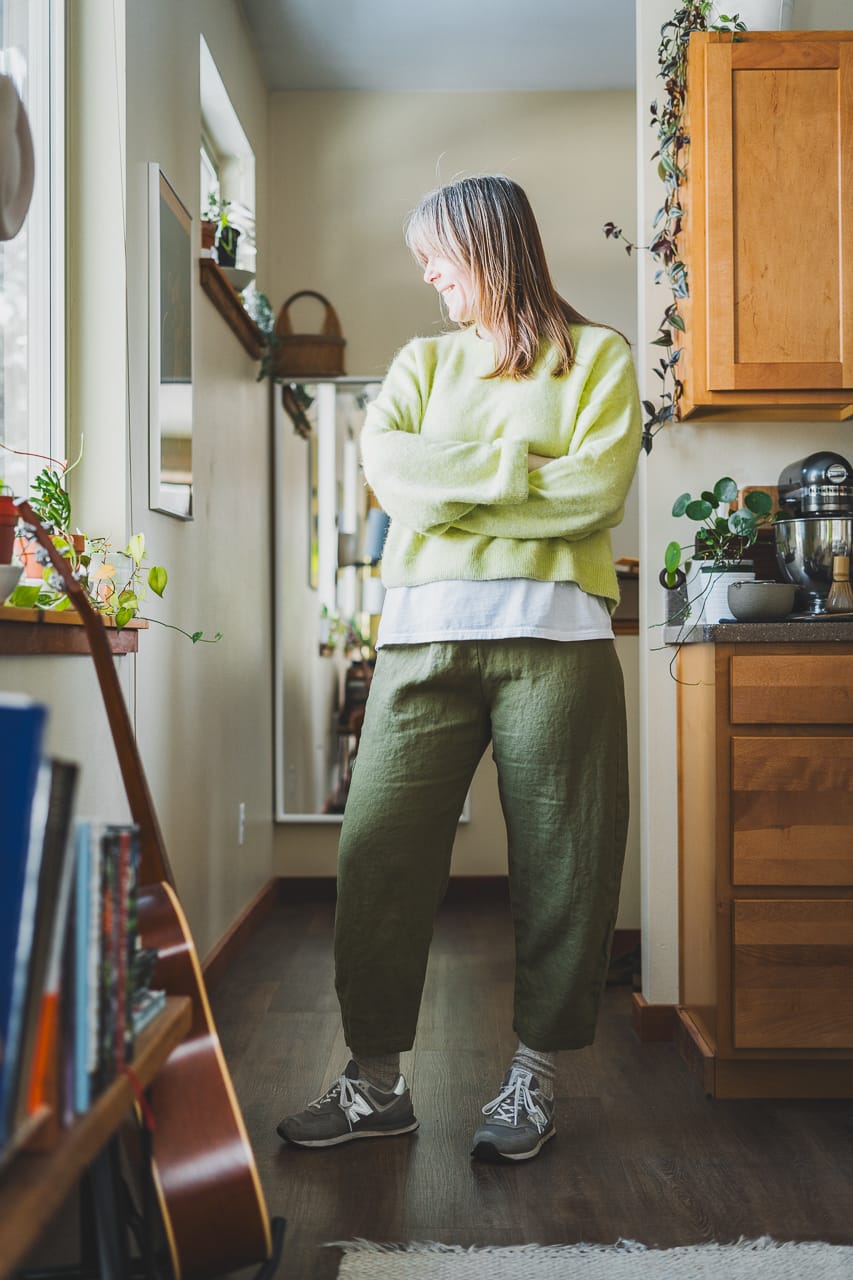 Arc Style Bob Woven Pant Linen Lime Yellow Sweater by Conscious by Chloé